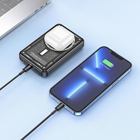 Borofone Powerbank Kablosuz Şarj Destekli Güç Bankası iPhone Uyumlu Discovery Edition PD20W 10000mAh wireless charging Android Uyumlu BJ29