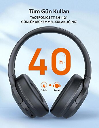 TaoTronics TT-BH1121 40 mm Sürücülü Kafaüstü Bluetooth Kulaklık 20 Saat Müzik BT 5.3 Çift Cihaz Desteği - Siyah