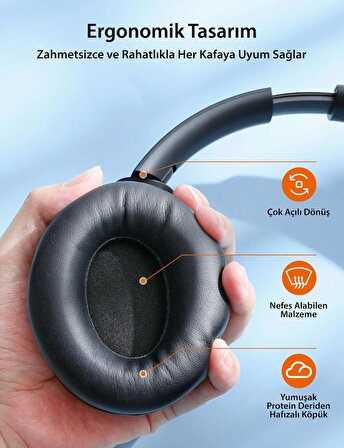 TaoTronics TT-BH1121 40 mm Sürücülü Kafaüstü Bluetooth Kulaklık 20 Saat Müzik BT 5.3 Çift Cihaz Desteği - Siyah