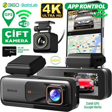 360+ G980H Ön Gerçek 4K 3840x2160p UHD - Arka 1080P FHD 170° Geniş Açı Lens Gece Görüşü Dahili Gps Modülü Akıllı Araç İçi Kamera
