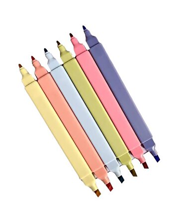 Çift Uçlu Fosforlu Kalem 6 Renk WD-0057A