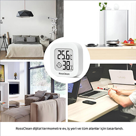 RossClean Smile Dijital Termometre LCD Ekranlı Yüksek Hassasiyetli Sıcaklık ve Nem Ölçer