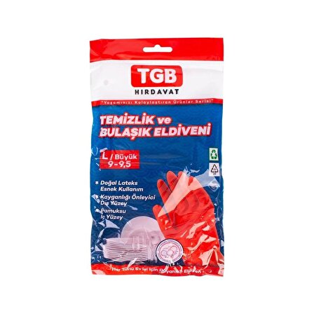TGB Bulaşık Temizlik Ev İş Eldiveni - Kırmızı - No: 9 / Large - 30 Adet Kutu