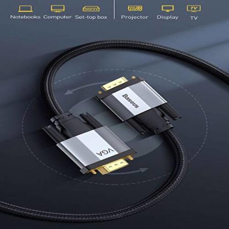 BASEUS 2 Metre 1080P VGA To VGA Kablo, Monitör, Projeksiyon, Notebook Görüntü AKtarım Kablosu