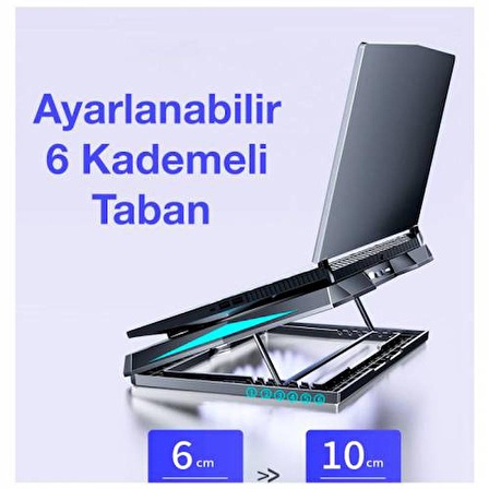 Polham Ultra Sessiz 6 Fanlı Laptop Soğutucu Stand, Led Işıklı Gaming Laptop Soğutucu 6 Kademeli