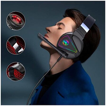 Polham RGB Işıklı Kulaküstü Mikrofonlu Oyuncu Kulaklığı, 3.5mm ve USB Girişli 2.1 Metre Kulaklık