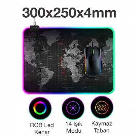 Polham RGB Işıklı Mouse Pad, 14 Işık Modlu Kaymaz Tabanlı Kauçuk Kumaş Mouse Pad 300*250*4MM