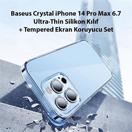 Baseus iPhone 14 Pro Max Silikon Kılıf ve Full Kaplama Kırılmaz Ekran Koruyucu,Aleofobik Nano Kılıf