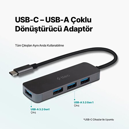 Ttec 4in1 Type C to 4x USB 3.2 Gen1 Çoğaltıcı Çevirici HUB, 5Gbps Yüksek Hızlı Veri Aktarımlı Adaptör