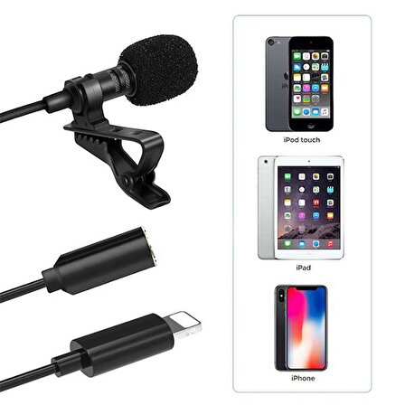 Polham 120 CM iPhone Lightning Kablolu ve 3.5MM Jack Çıkışlı Profesyonel Yaka Mikrofonu, Kayıt Mikrofonu