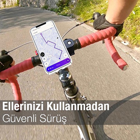 Polham Motosiklet, Bisiklet, Scooter İçin Gidon Uyumlu Telefon Tutucu,Güvenlik Kilitli,360 Drc Dönen