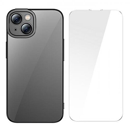Baseus Kamera Korumalı iPhone 14 Silikon Kılıf ve Ful Kaplama Kırılmaz Ekran Koruyucu, Air Armor,Sararmaz Kılıf
