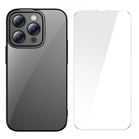 Baseus Kamera Korumalı iPhone 14 Pro Silikon Kılıf ve Ful Kaplama Kırılmaz Ekran Koruyucu, Air Armor,Sararmaz Kılıf