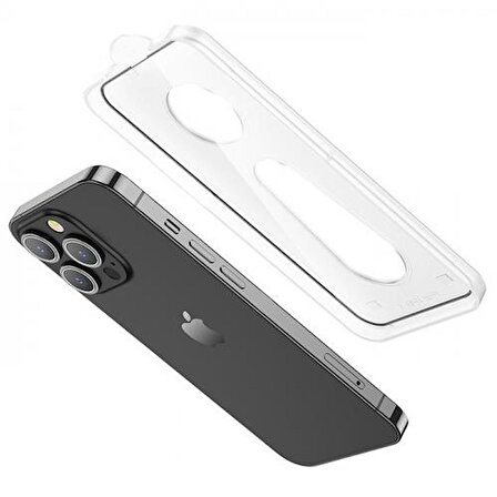 Polham Montaj Aparatlı 0.3MM iPhone 14 Pro 6.1 Ful Kaplama Kırılmaz Ekran Koruyucu, 9H Dayanıklı