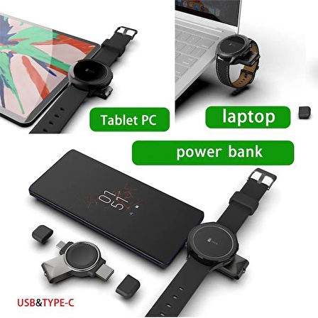 Polham USB ve Type C Girişli 2.5W Samsung Galaxy Watch Serisi Akıllı Saat Aleti, Akım Korumalı Şarj