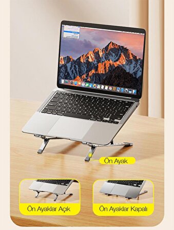Polham Ultra İnce 6 Kademeli Yükseklik ve Açı Ayarlı Kaydırmaz Pedli Notebook ve Tablet Standı