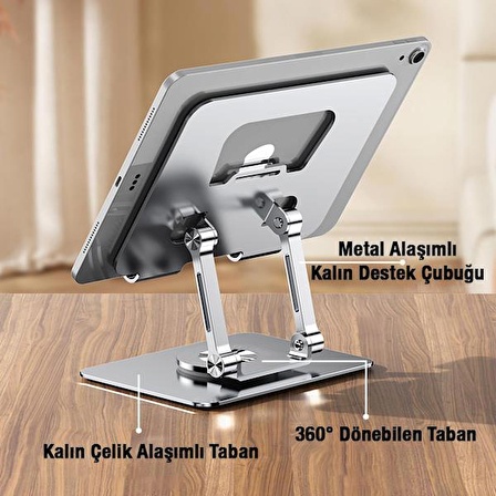 Polham 11-17 İnch Yükseklik Ayarlamalı, Katlanabilir Tablet ve Laptop Standı, 360 Derece Dönebilen