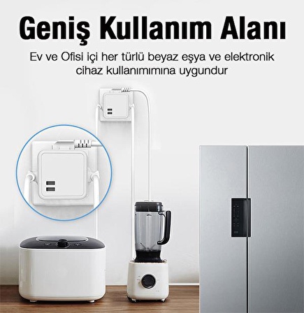 Polham 16A 3680W Ultra Güçlü Akım Korumalı Isınmaz 4x AC Priz ve 2x USB Girişli Çoklu Duvar Prizi