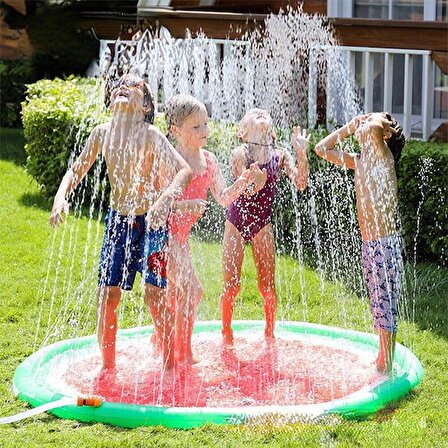 Polham 170x170 CM Ultra Geniş Çocuklar İçin Yuvarlak Su Matı, Fışkıyeli Oyun Havuzu, Serinletici Su Matı