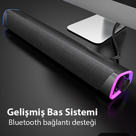 Polham Ultra Şık RGB Işıklı Bluetooth Bağlantılı 4D Bass Efektli Hoparlör Subwoofer, Masaüstü, TV Altı Hoparlör