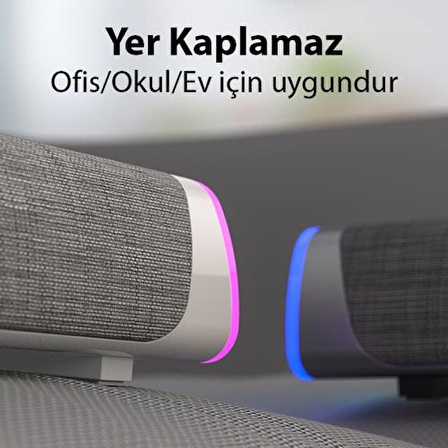 Polham Ultra Şık RGB Işıklı Bluetooth Bağlantılı 4D Bass Efektli Hoparlör Subwoofer, Masaüstü, TV Altı Hoparlör