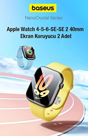 Baseus Full Kaplama Apple Watch 4,5,6,SE ve SE2 40mm İle Uyumlu Ekran Koruyucu, Çizik ve Kırılma Önleyici Nano