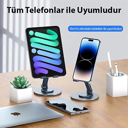 Polham Açı ve Yükseklik Ayarlı 360 Derece Dönebilen Telefon ve Tablet Tutucu Stand, Kaydırmaz ve Çizmez Stand