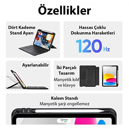 Polham 3in1 Apple iPad Pro 12.9 İle Uyumlu Touchpadli Kablosuz Bluetooth Klavyeli Kılıf