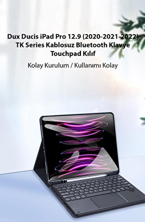 Polham Apple iPad Pro 12.9 2020-2021-2022 İle Uyumlu Touchpadli Kablosuz Bluetooth Klavyeli Kılıf