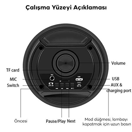 Polham Kablosuz Kumandalı Işıklı Karaoke Hoparlör, Ses Bombası Taşınabilir Bluetooth Hoparlör