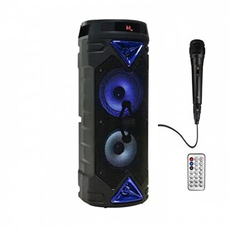 Polham Büyük Boy Kablosuz Mikrofonlu Kumandalı Işıklı Karaoke Hoparlör, Ses Bombası Taşınabilir Bluetooth Hoparlör