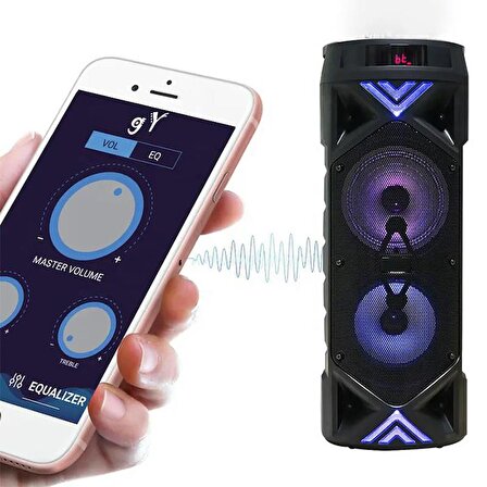 Polham Büyük Boy Kablosuz Mikrofonlu Kumandalı Işıklı Karaoke Hoparlör, Ses Bombası Taşınabilir Bluetooth Hoparlör