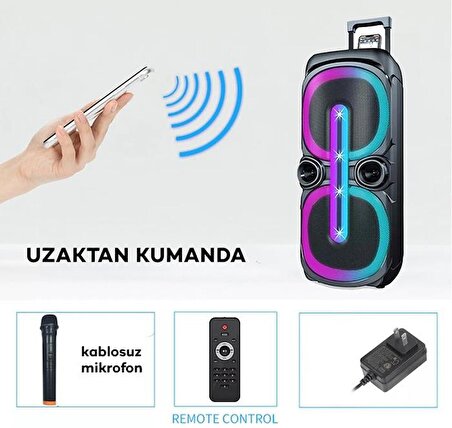 Polham 400W Bavul Tipi Kablosuz Mikrofonlu Kumandalı Işıklı Karaoke Hoparlör, Taşınabilir Bluetooth Hoparlör
