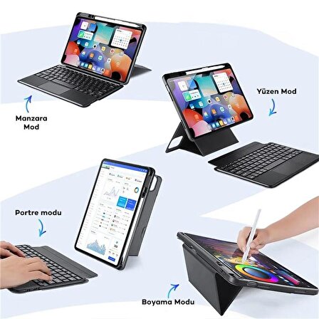 Polham Samsung Galaxy Tab S8+ ile Uyumlu Bluetooth Klavyeli Tablet Kılıfı, Katlanabilir Standlı Manyetik Kılıf