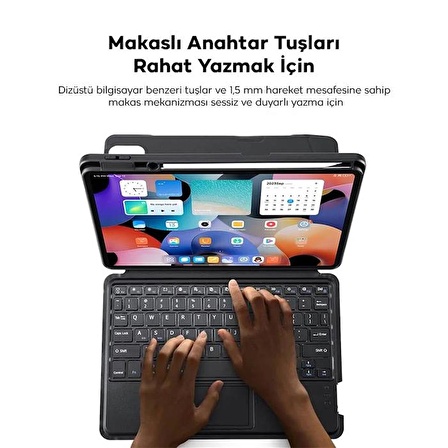 Polham Samsung Galaxy Tab S8+ ile Uyumlu Bluetooth Klavyeli Tablet Kılıfı, Katlanabilir Standlı Manyetik Kılıf