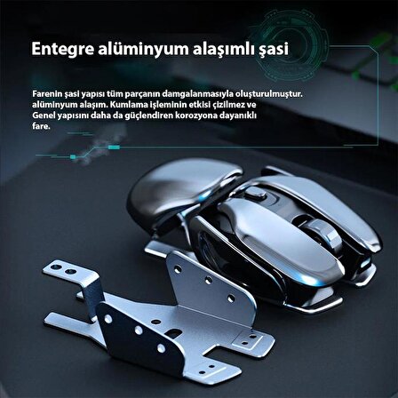 Polham 2.4G Metalik Alüminyum Şarjlı Ergonomik Süper Sessiz Kablosuz Mouse, Tarantula Tip Mouse