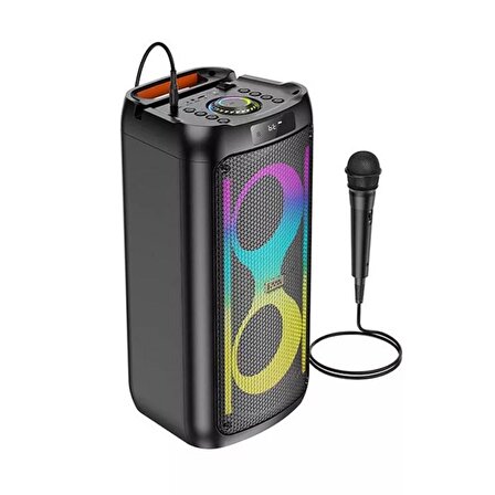 Polham Karaoke Mikrofonlu Işıklı Ses Bombası Hoparlör, 4500mAh Şarjlı Taşınabilir, Bluetooth, USB, Aux Girişli Hoparlör