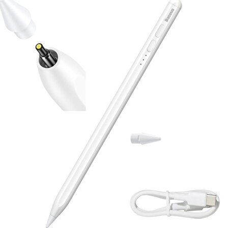 Baseus 130Mah Şarjlı Apple İpad 7, 8 Dokunmatik Tablet Kalemi, Aktif Versiyon, Yedek Uçlu, Ledli( Apple Uyumludur.)