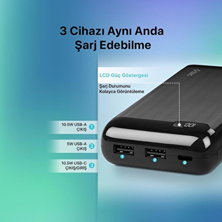 Ttec Ultra İnce 10.5W 20.000mAh Yüksek Kapasiteli Powerbank, Dijital Göstergeli Süper Hızlı Şarj