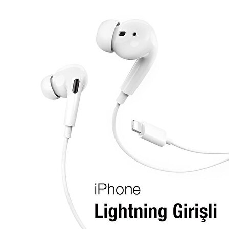 Polham HC Series iPhone 11 Pro Max ile Uyumlu Lightning Kulakiçi Kablolu Kulaklık, 120Cm Kablolu, Ultra Hafif Silikon Uçlu Kulaklık
