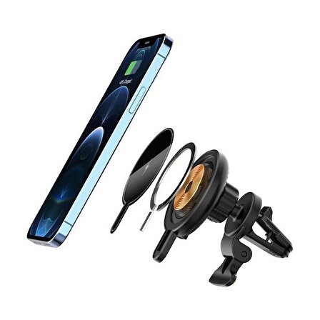Polham 15W Kablosuz Şarjlı Magsafe Mıknatıslı İphone 14, 14 Pro, 14 Pro Max Araç İçi Telefon Tutucu