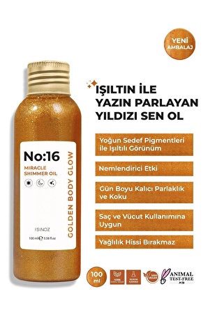 Sinoz No:16 Mucizevi Işıltılı Saç Ve Vücut Bakım Yağı 100 Ml - Parıltılı Nemlendirici Bakım