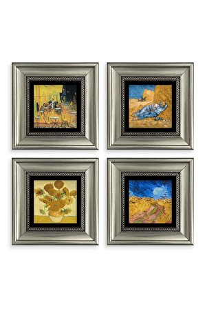 Van Gogh 4 lü Set Çerçeveli Taş Tablo