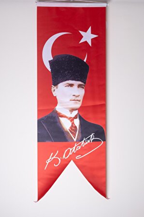 Uzun Tekli Atatürk Masa Bayrağı Saten Kumaş Dijital Baskı 15x22,5 cm