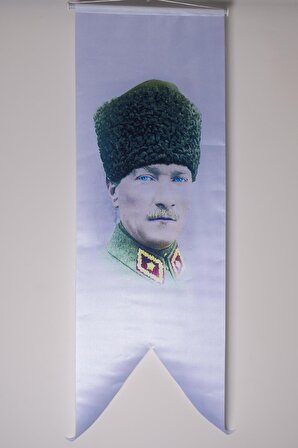 Gri Uzun Atatürk Masa Bayrağı Saten Kumaş Dijital Baskı 15x22,5 cm