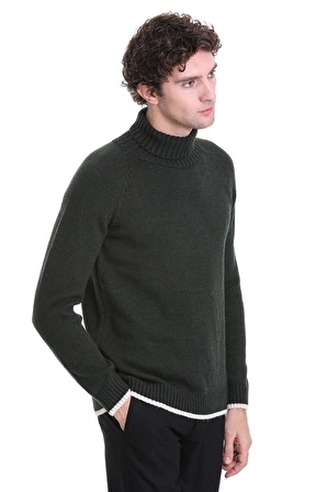 Haki Regular Fit Düz Balıkçı Yaka Triko Kazak | XL