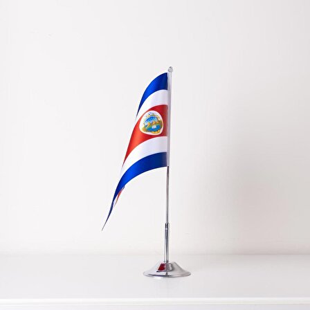 Kosta Rika Tekli Masa Bayrağı Saten Kumaş Dijital Baskı 15x22,5 cm