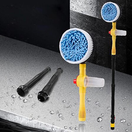 Polham Mikrofiber Araç Yıkama Fırçası, Otomatik Döner Başlı Sabunluk Setli Araç Yıkama Fırçası