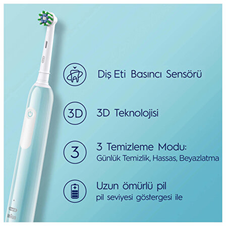 Oral-B Pro Series 1 Mavi Elektrikli Diş Fırçası, 1 Diş Fırçası Başlığı, 1 Seyahat Çantası, Braun Tasarımı