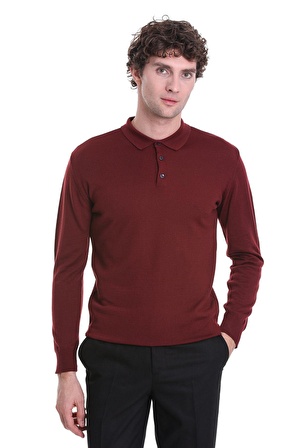 Kiremit Regular Fit Düz Polo Yaka Triko Kazak | 3XL